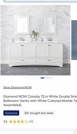 Diamond NOW Cassidy 72-in White Double Sink Bathroom Vanity with White Cultured Marble To Assembled)
