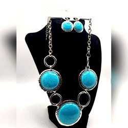 Silver Choker and Dangling Earrings Set.