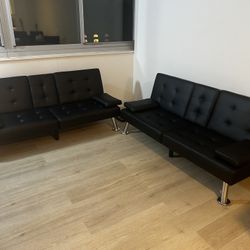 modern Black Faux Leather Futon Set