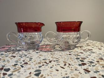 Indiana Glass Ruby Red King’s Crown Creamer & Sugar Set