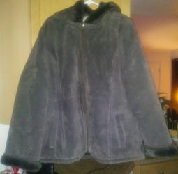 1x plus size brown suide jacket with hoodie