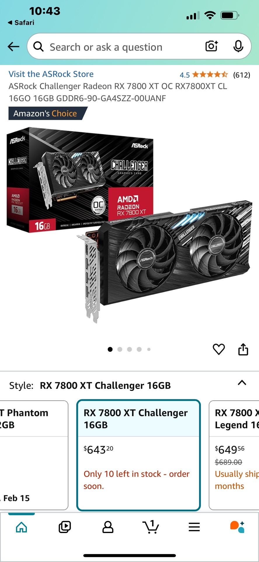 ASRock AMD Radeon RX 7800 XT Challenger OC 16GB GDDR6 Graphics Card