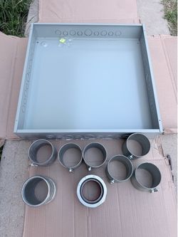 7 EMT Couplings and 1 3” connector and  24”x24”. Metal box