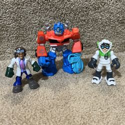 Playskool Heroes Transformers Rescue Bots Optimus Prime 3.5" lot of 3 Doc Green 