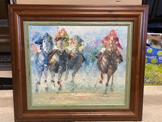 Original Racing Horses Oil Painting Double Framed ArtistTaylor