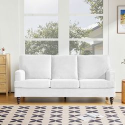 3-Seater Sofa, Velvet Upholstered Couch with Oak Spindle Legs, Pillow Back, Armrests and Noise-free Foot Pads, 74.8" Modern Chesterfield Sofa Loveseat