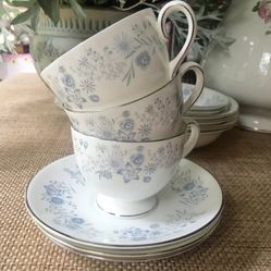 Bone china teacup and saucer from the 'Belle Fleur' pattern by Wedgwood