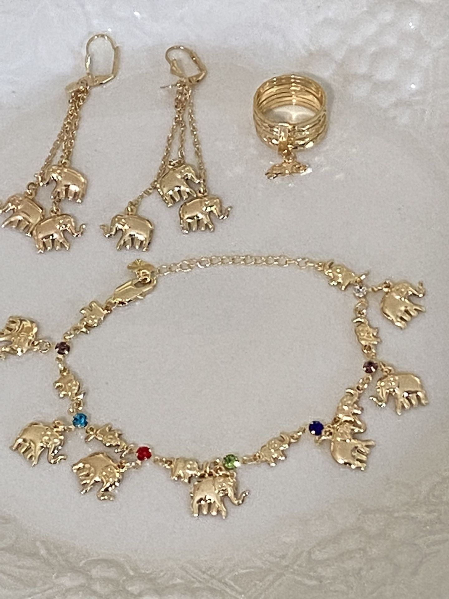 Elephant Jewelry Set Ankle Bracelet , Earrings , 7day Ring