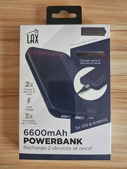 LAX 6600mAh Powerbank 2 Port USB Outputs, USB C / MICRO USB Inputs for charging
