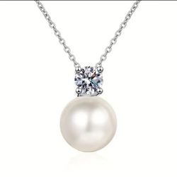 .5 Carat Moissanite & Freshwater Pearl Pendant Necklace