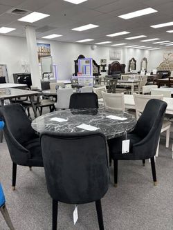 Contemporary, lavish design round marble look dining set