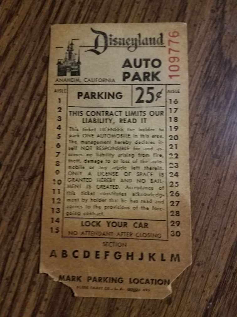 Disneyland auto parking ticket