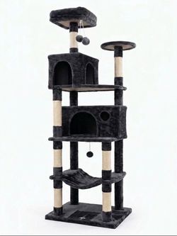 Large 67-Inch Cat Tower, Heavy Duty Multi-Level Cat Condo with Stable Base, Double Arch Cat House, C