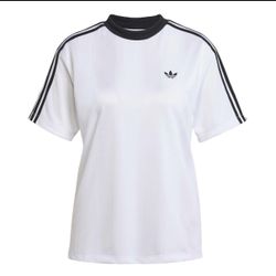 NEW Adidas Originals Womens Large White Jacquard jersey Poly Tee Shirt 