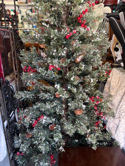 Flocked Artificial Christmas Tree with Berries and Pinecones