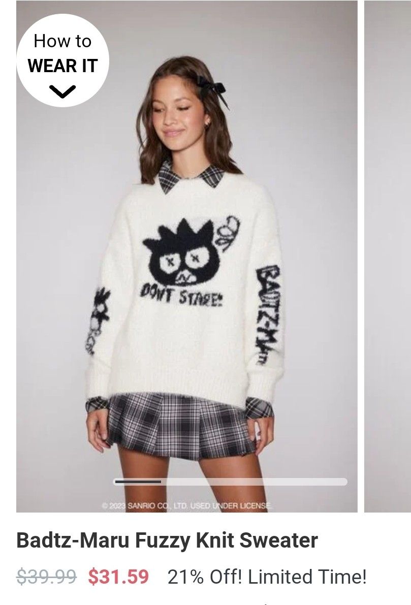 Forever 21 Badtz-Maru Fuzzy Knit Sweater hello kitty friends new size M and L
$25