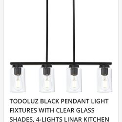 BLACK PENDANT LIGHT WITH 4 CLEAR GLASS 