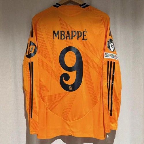 24-25 Madrid Away Fan Edition #9 Orange Mbappe Long Sleeve Soccer Jersey