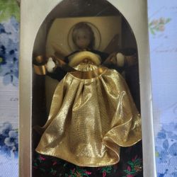 Vintage Pauline Leidel Spreen Wax Angel Tree Topper WEST GERMANY 8" black gold