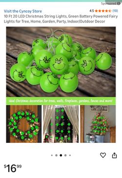 Grinch String Lights Battery Operated NEW