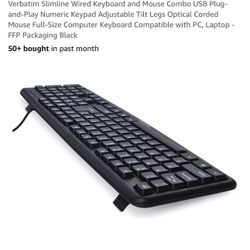 Verbatim Slimline Wired Keyboard USB Plug-and-Play Numeric Keypad Adjustable Tilt Legs