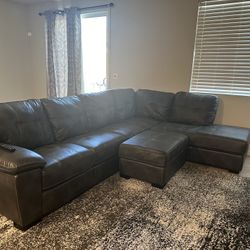 Black Leather Sectional Couch 