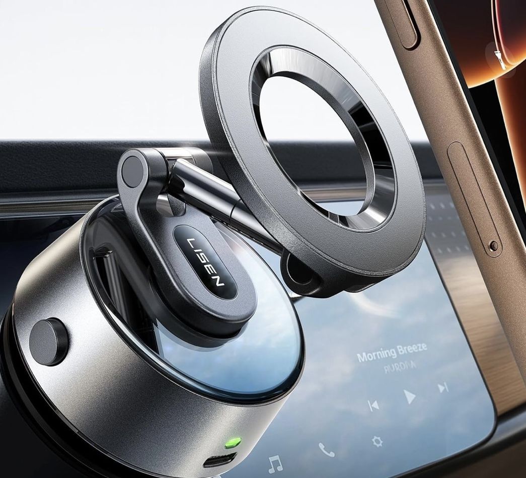 LISEN SuctionPro Phone Holder for Car2025 Smart Vacuum Electric Vacuum Magnetic Phone Holder Mount, Suction Cup Phone Mount 360 Adjustable Magsafe Car