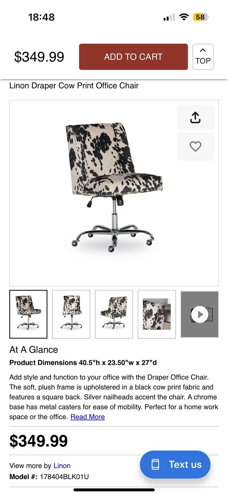 Linon Draper Cow Print Office Chair