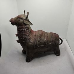 Antique Old Hand Crafted Brass Nandi Bull Vahana Of Shiva Heavy Statue