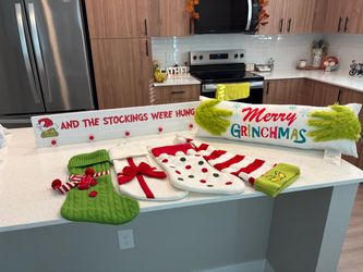 Grinch Christmas Stocking Set with Sign and Pillow