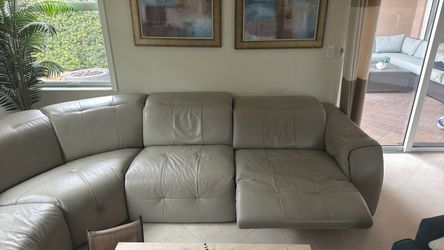 Gray Leather Sectional Sofa with Recliner