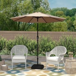 Outdoor 9ft Patio Umbrella with Crank Handle and Push Button Tilt, Outdoor Market Umbrella with 8 Ribs - Tan