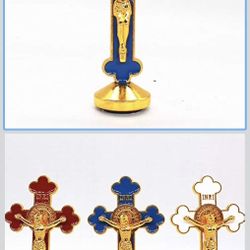 Set Of 12 X St. Benedict Silver Tone 3.25" Mini Cross for Car Home Office Car Dashboard Bless Driving Imagen San Benito Proteccion (Blue)