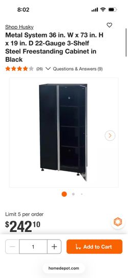 Husky 36in Steel Freestanding Cabinet Black