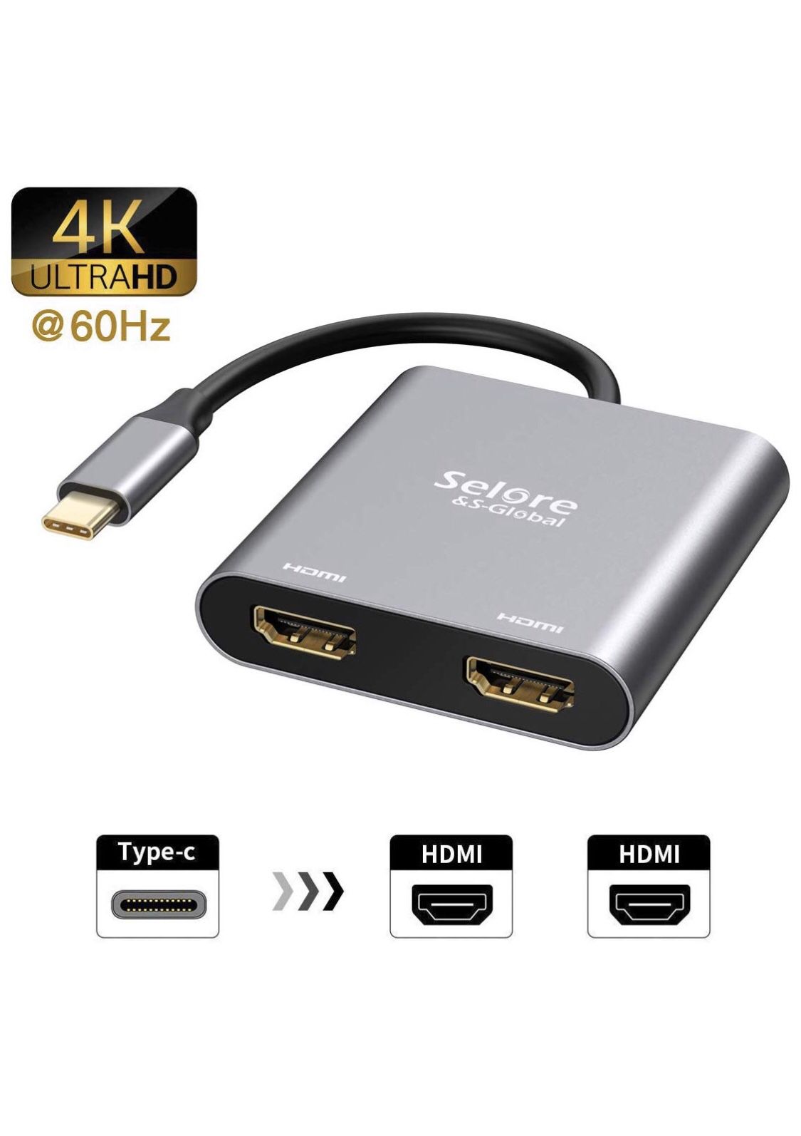 USB C to Dual HDMI Adapter 4K @60hz,Type C to HDMI Converter for MacBook/MacBook Pro 2019/2018,MacBook Air,Chromebook Pixel,LenovoYoga 720/730,Dell X