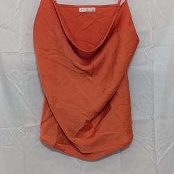 Active USA Orange Satin Cowl Neck Cami Top - Size Large