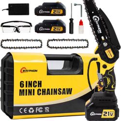 Mini Chainsaw 6-inch Cordless,Battey Powered Easy to Use Handheld Powerful Chainsaw with 2x21V 2.0Ah