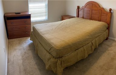 3 PIECE BEDROOM SET - HEADBOARD FRAME, SMALL DRESSER NIGHTSTAND