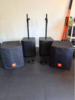 JBL PRX815XLF Subwoofer Pair + JBL Covers + Poles – Complete DJ Setup