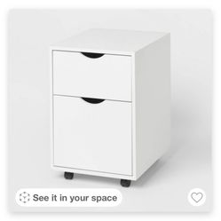 White metal cabinet with wheels 