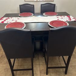 Dark Brown Wood Table, With Leather Chairs Dark Brown