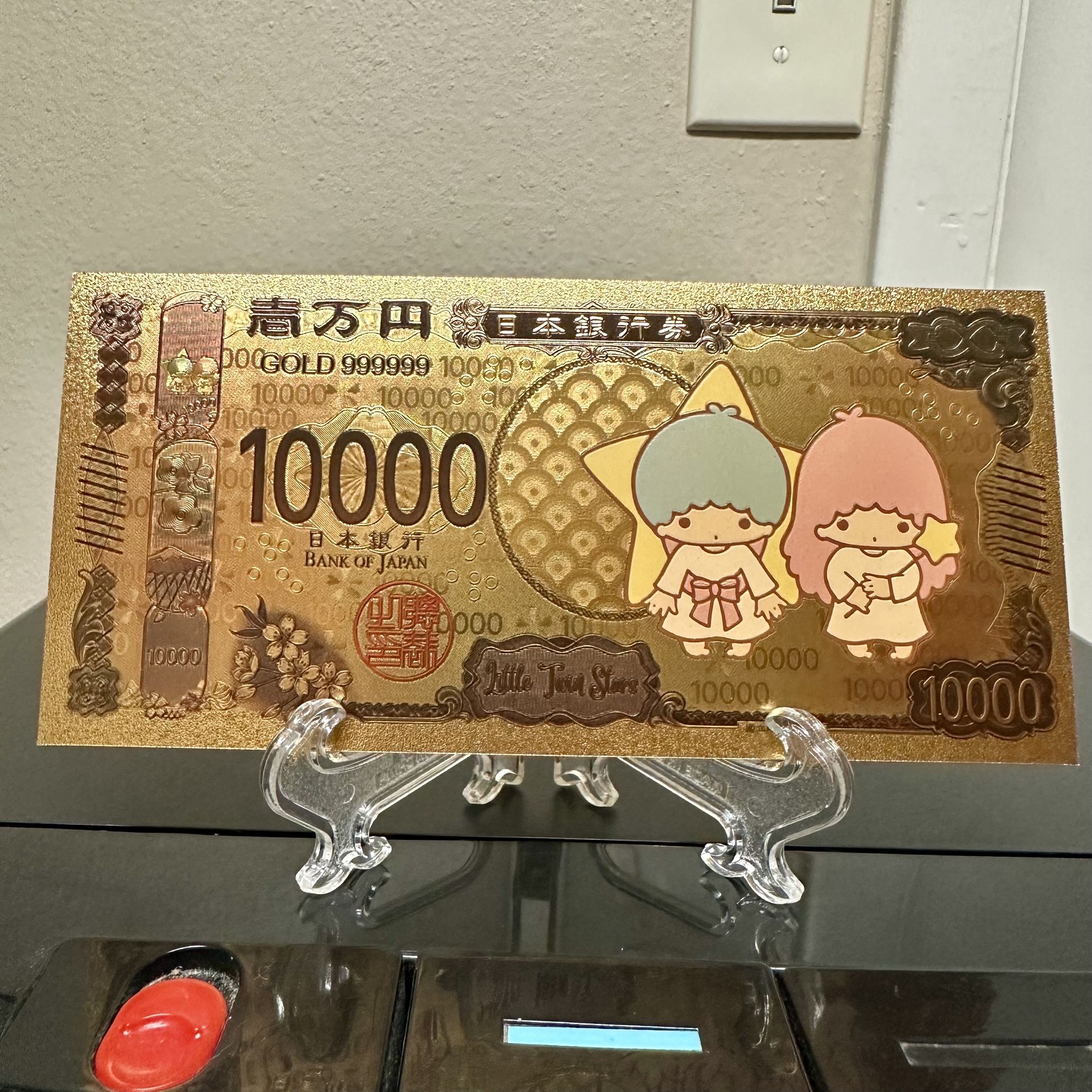 24k Gold Foil Plated Twin Stars Hello Kitty Banknote