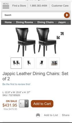 Jappic Leather Dining Chairs Set of 2 plus glass table