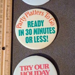 Christmas Holiday Platters Restaurant Store Advertising Vintage Collectible Lapel Pin Button Pinback Lot Of 3 A-1