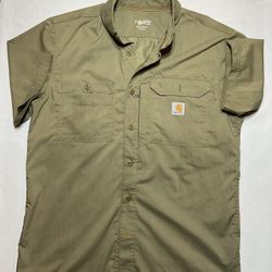 CARHARTT SHIRT MEN’S M FORCE RIDGEFIELD SHORT SLEEVE SHIRT RELAXED FIT OLIVE