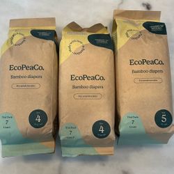 NEW ECOPEA CO. Bamboo Diapers (2 Packs Of Size 4 & 1 Pack Of Size 5)