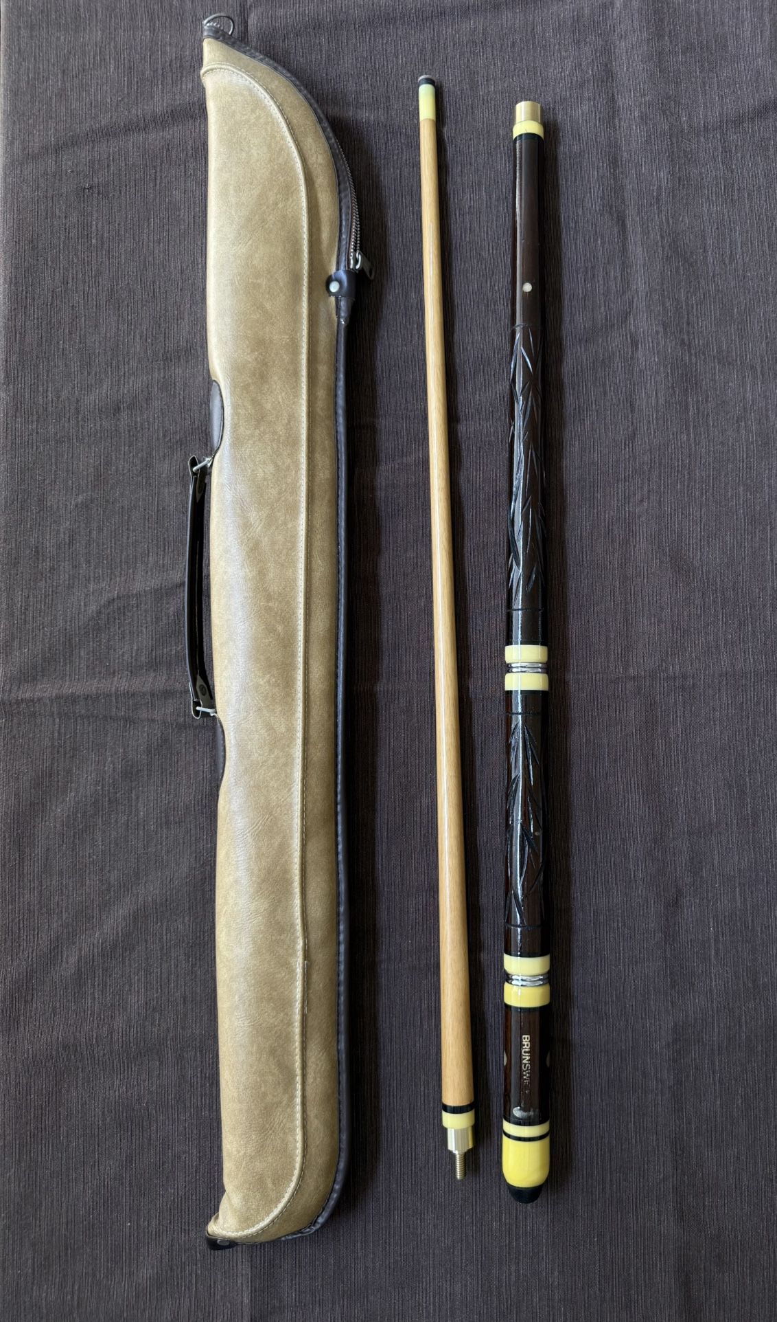 Vintage Brunswick 4 Piece Pool Cue Stick Carved 57” W/Case