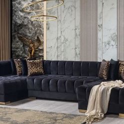 Ariana Black Velvet Double Chaise Sectional