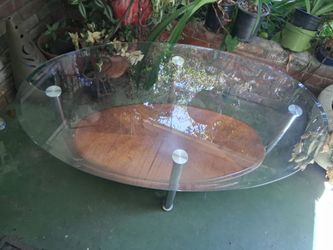 Small oval wood glass coffee table