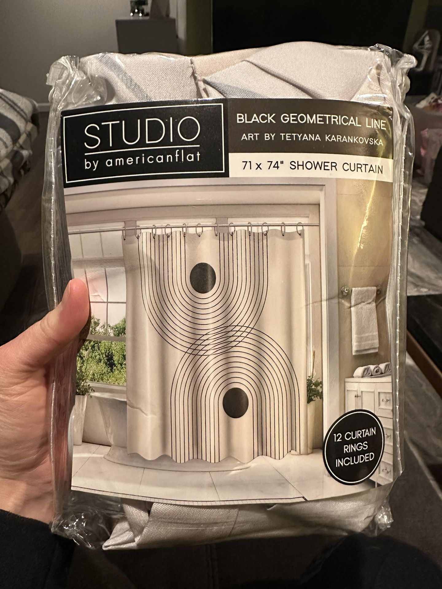 Boho Geometric Shower Curtain And Rings